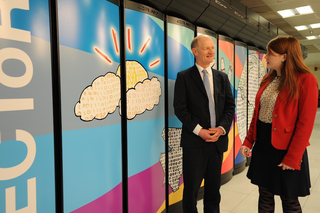 David Willetts MP, Minister for Universities and Science with Lily Johnson, winner of the HECToR Schools Art Competition (Photo: P. Tuffy, University of Edinburgh)