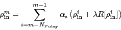 \begin{displaymath}
\rho_{\text{in}}^{m} = \sum_{i = m - N_{\text{Pulay}}}^{m -...
...ho_{\text{in}}^i
+ \lambda R[\rho_{\text{in}}^{i}] \right)
\end{displaymath}