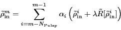 \begin{equation*}
\tilde{\rho}_{\text{in}}^{m} = \sum_{i = m - N_{\text{Pulay}}...
...n}}^{i} + \lambda \tilde{R}[\tilde{\rho}_{\text{in}}^{i}]\right)
\end{equation*}