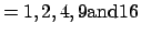 $={1, 2 ,4, 9 \mbox{and} 16}$