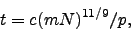 \begin{displaymath}
t = c (m N)^{11/9} / p,
\end{displaymath}