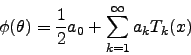 \begin{displaymath}
\phi(\theta) = \frac{1}{2} a_0 + \sum_{k=1}^\infty a_k T_k(x)
\end{displaymath}